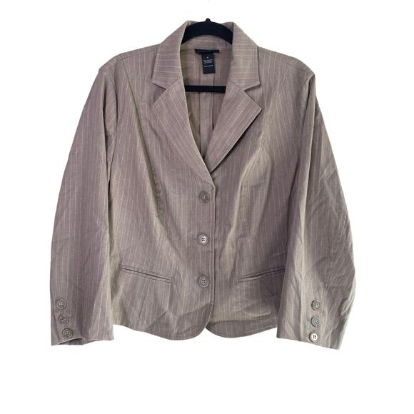 Lane Bryant Long Sleeve Striped Collar Blazer Stretch 3 Buttons 16 Gray White - Picture 1 of 15